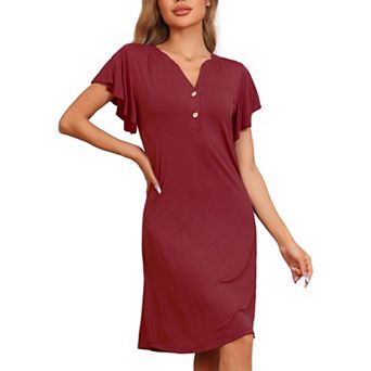Womens Pajamas V-Neck Nightshirt Loungewear Ruffle Short Sleeve Nightgowns