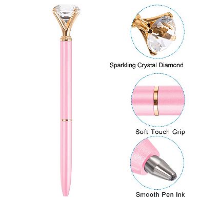 Black Ink Ballpoint Pen, 6 Pack Crystal Diamond Twist Metal Pen 1.0mm Medium Point