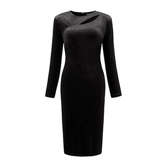 Women's Cut Out Party Dress Crew Neck Long Sleeve Velvet Sheath Dresses