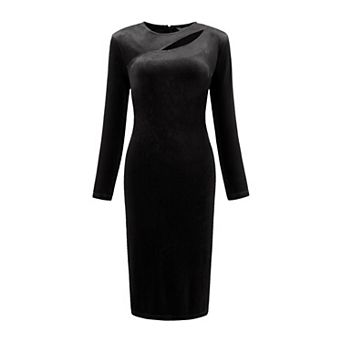 Women's Cut Out Party Dress Crew Neck Long Sleeve Velvet Sheath Dresses