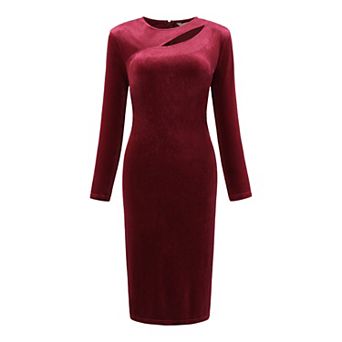 Women's Cut Out Party Dress Crew Neck Long Sleeve Velvet Sheath Dresses