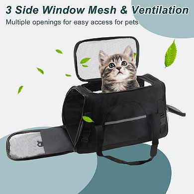 Dog Carrier Cat Carrier, Puppy Carrier for Small Cats Dogs Puppies up to 13 Lbs, Black