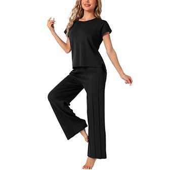 Womens Knit Tracksuit Lounge Matching Sweatsuits Tops and Wide Leg Pants 2 pc Outfits Sets