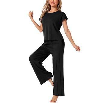 Womens Knit Tracksuit Lounge Matching Sweatsuits Tops and Wide Leg Pants 2 pc Outfits Sets