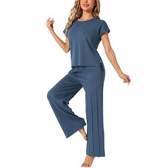 Womens Knit Tracksuit Lounge Matching Sweatsuits Tops and Wide Leg Pants 2 pc Outfits Sets