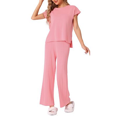 Womens Knit Tracksuit Lounge Matching Sweatsuits Tops and Wide