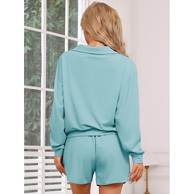 Women's Waffle Knit Pajamas Matching Outfits Long Sleeve Top and Shorts 2 Piece Lounge Sets