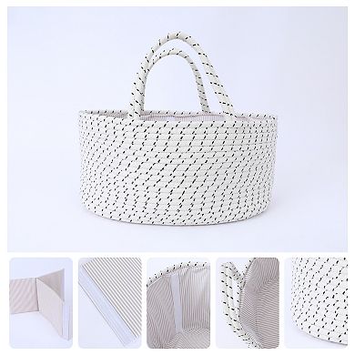 1 Pack Woven Storage Basket, Shelf Closet Storage Bin for Blankets, Organizer Bin with Handles