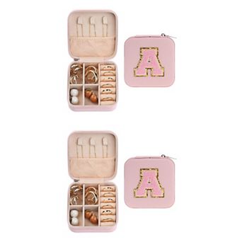 2 pc Travel Jewelry Box, Mini PU Leather Jewelry Organizer Case Storage