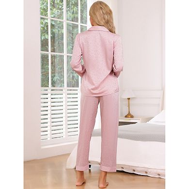 Womens Pajamas Set Long Sleeve Button Down Notched Collar Soft Casual Sleepwear Lounge Sets