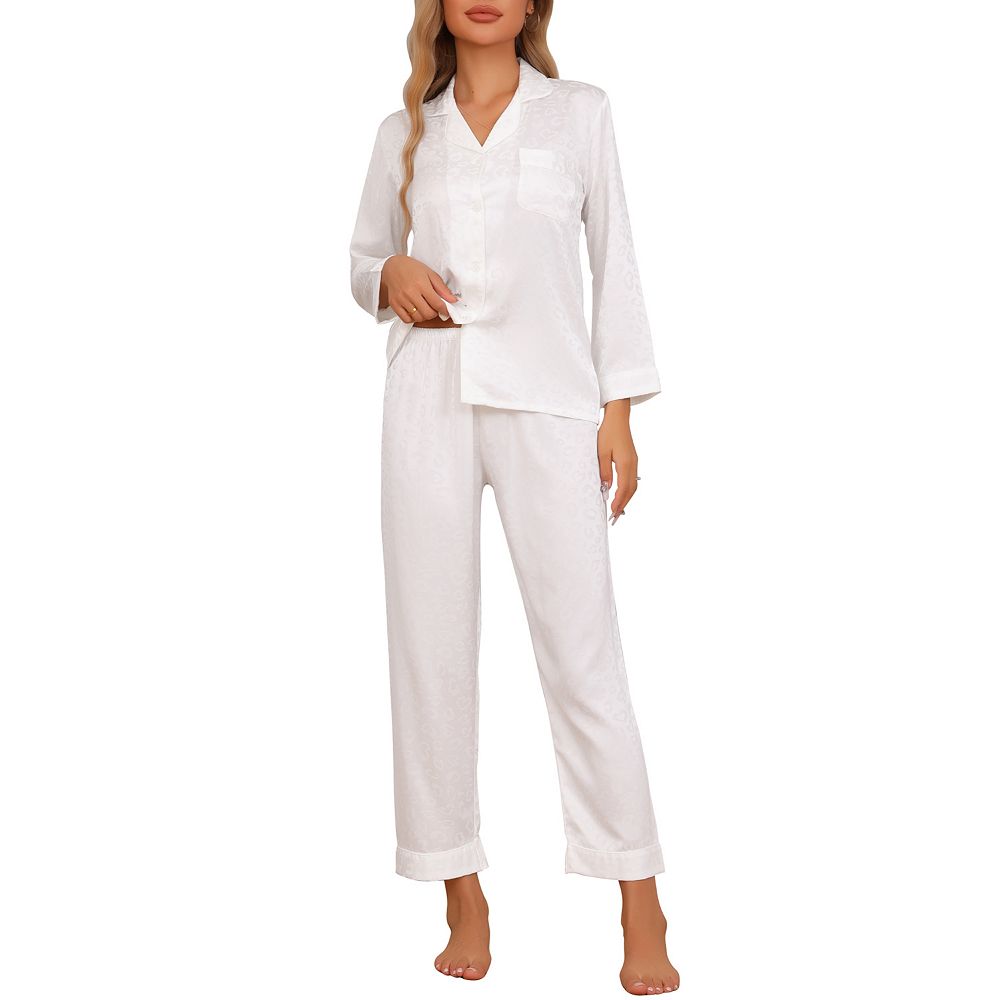 Womens Pajamas Set Long Sleeve Button Down Notched Collar Soft Casual ...