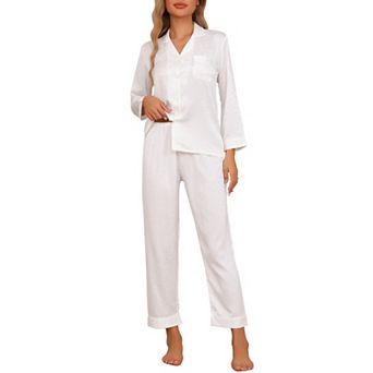 Womens Pajamas Set Long Sleeve Button Down Notched Collar Soft Casual Sleepwear Lounge Sets