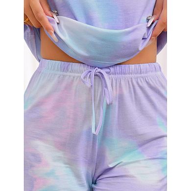 Women's 2 Piece Lounge Set Tie Dye Pajama Set Short Sleeve Shirt Button Up Sweatsuit Outfits
