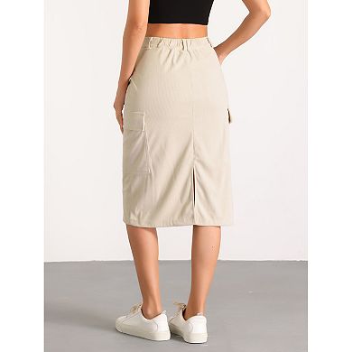 Cargo Skirts for Women's High Waisted Elastic Back Fall Corduroy Midi Skirt