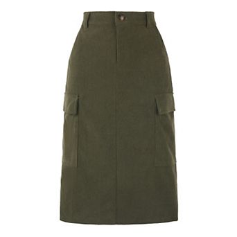 Cargo Skirts for Women's High Waisted Elastic Back Fall Corduroy Midi Skirt