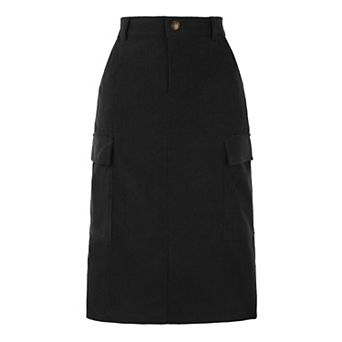 Cargo Skirts for Women's High Waisted Elastic Back Fall Corduroy Midi Skirt