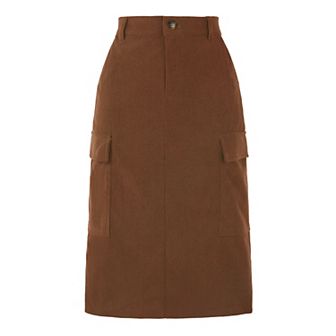 Cargo Skirts for Women's High Waisted Elastic Back Fall Corduroy Midi Skirt