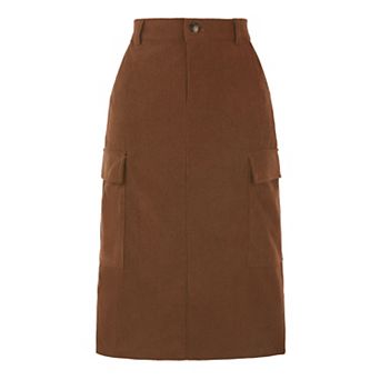 Cargo Skirts for Women's High Waisted Elastic Back Fall Corduroy Midi Skirt