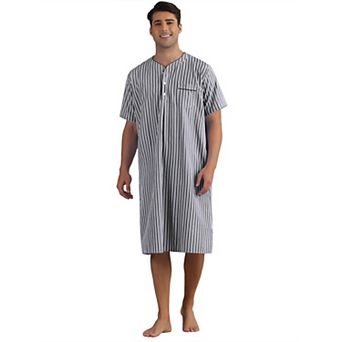 Striped Nightshirts for Men's Short Sleeve Button Down Sleep Shirts V-Neck Stripes Nightgown