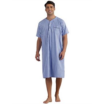Striped Nightshirts for Men's Short Sleeve Button Down Sleep Shirts V-Neck Stripes Nightgown