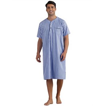 Striped Nightshirts for Men's Short Sleeve Button Down Sleep Shirts V-Neck Stripes Nightgown