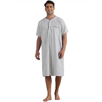 Striped Nightshirts for Men's Short Sleeve Button Down Sleep Shirts V-Neck Stripes Nightgown