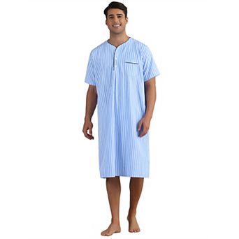 Striped Nightshirts for Men's Short Sleeve Button Down Sleep Shirts V-Neck Stripes Nightgown