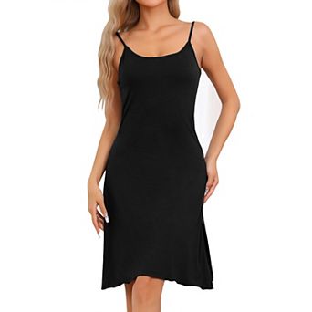 Women's Camisole Nightgown Mid Length Nightshirt Sleeveless Sleepwear Side Slit Sleep Tank Dress