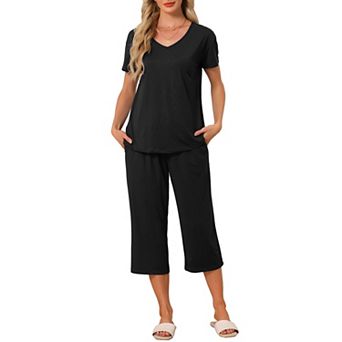 Women Pajama Set Tie Dye Short Sleeve Capri Pants Lounge Sets with Pockets