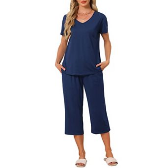 Women Pajama Set Tie Dye Short Sleeve Capri Pants Lounge Sets with Pockets