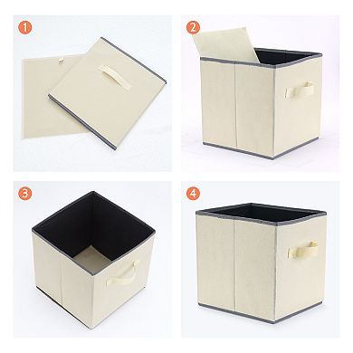 3 Pcs Square Fabric Collapsible Storage Basket Bin with Handle, Storage Cube for Shelves Closet