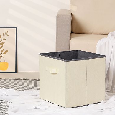 3 Pcs Square Fabric Collapsible Storage Basket Bin with Handle, Storage Cube for Shelves Closet