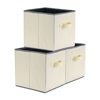 3 pc Square Fabric Collapsible Storage Basket Bin with Handle, Storage Cube for Shelves Closet