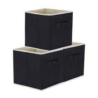 3 pc Square Fabric Collapsible Storage Basket Bin with Handle, Storage Cube for Shelves Closet
