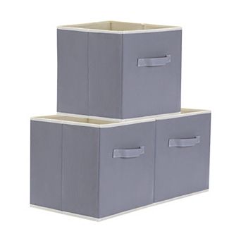 3 pc Square Fabric Collapsible Storage Basket Bin with Handle, Storage Cube for Shelves Closet