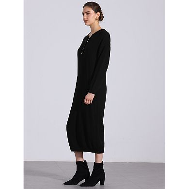 Knit Button Long Sleeve Midi Dress