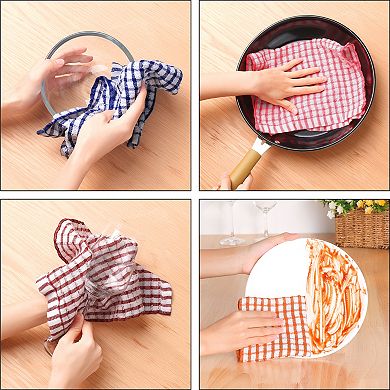 Checked Kitchen Tea Towels, Cotton Washable Dish Cloth, 11" x 16" 12 Pack