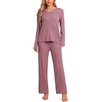 Womens Pajamas Waffle Soft Sweatsuit Long Sleeve V Neck Loungewear Set