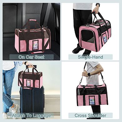 Cat Carrier with Portable Food Bowl, Puppy Carrier for Cats Dogs Puppies up to 13 Lbs