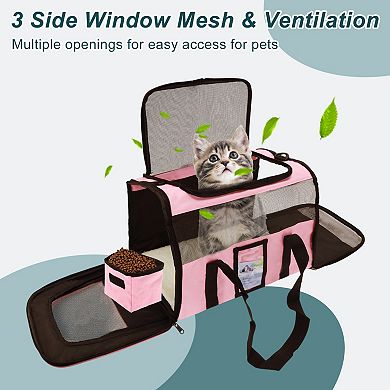 Cat Carrier with Portable Food Bowl, Puppy Carrier for Cats Dogs Puppies up to 13 Lbs