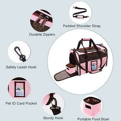 Cat Carrier with Portable Food Bowl, Puppy Carrier for Cats Dogs Puppies up to 13 Lbs