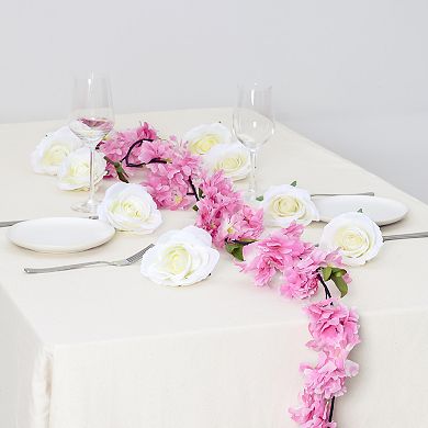 2pcs Artificial Cherry-Blossom Flower Vines, Outdoors Hanging Faux Vines Flowers for Wedding