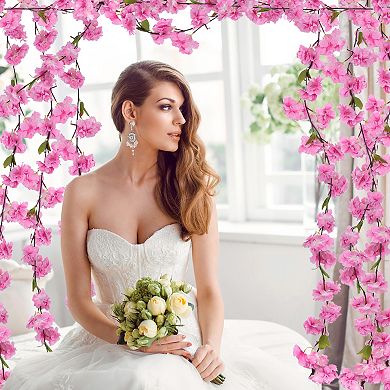 2pcs Artificial Cherry-Blossom Flower Vines, Outdoors Hanging Faux Vines Flowers for Wedding