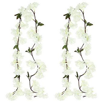 2 pc Artificial Cherry-Blossom Flower Vines, Outdoors Hanging Faux Vines Flowers for Wedding