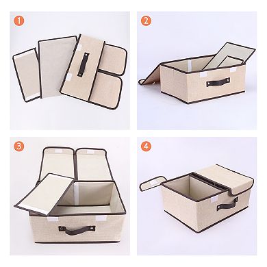 Collapsible Storage Bin Basket with Handle and Lid for Shelves Closet, Fabric Storage Cube