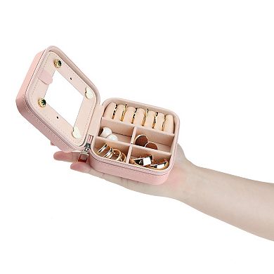 2pcs Portable Jewelry Box with Mirror, Mini PU Leather Jewelry Organizer Boxes