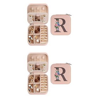 2 pc Portable Jewelry Box with Mirror, Mini PU Leather Jewelry Organizer Boxes