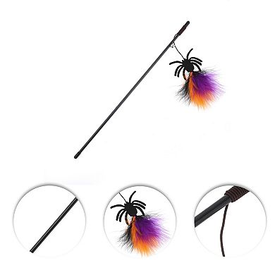 1 Pcs Convenient Spider Pattern Cat Playing Rod for Indoor Orange Black Purple