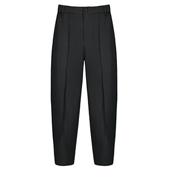 Cropped Dress Pants for Men's Pleated Front Elastic Waist Ankle Length Tapered Pants