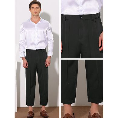 Cropped Dress Pants for Men's Pleated Front Elastic Waist Ankle Length Tapered Pants